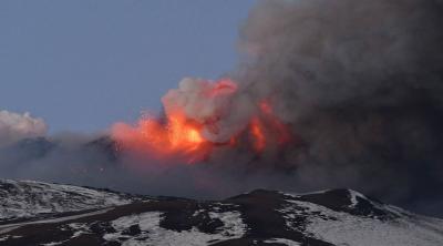 Eruption of Mount Etna in Sicily, Southern Italy
