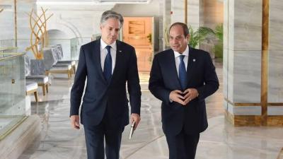 السيسي مستقبلا بلينكن: ندعم لبنان في مواجهة الهجوم السيبراني