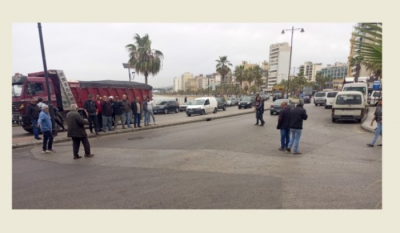 Title: Road Blockade in Sidon Protesting Fuel Price Hikes