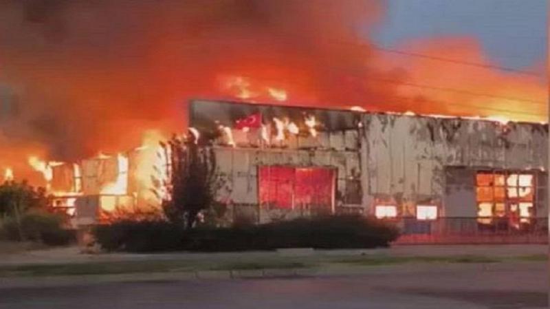 Title: Huge Fire Breaks Out in Food Factory in Antalya