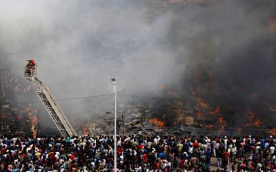 Extinguishing a Massive Fire at a Shopping Complex in Bangladesh