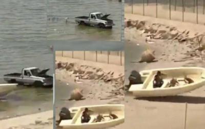 Title: Kuwait: Illegal Fishermen Escape Coast Guard by Swimming