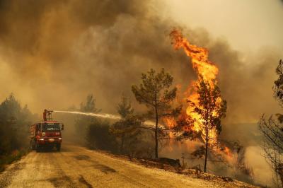 Wildfire Rages Near Coastal Town in Turkey