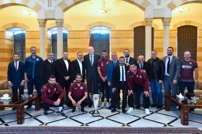Al-Najma Club with the Lebanon Cup at the Serail