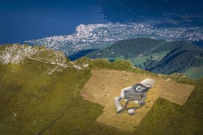 # Artist Uses Swiss Mountain Slopes to Create Two Giant Paintings