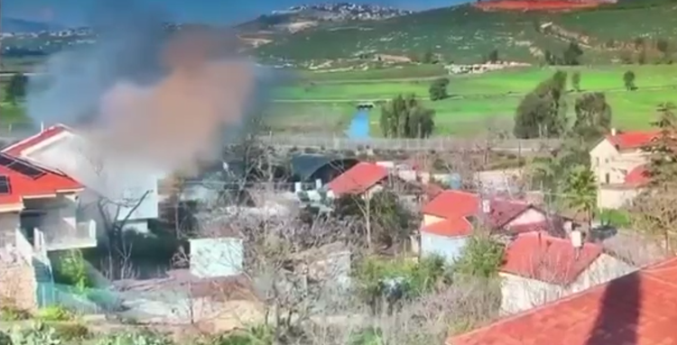 Moment of Rocket Explosion from Lebanon Inside Metula Settlement (Video)