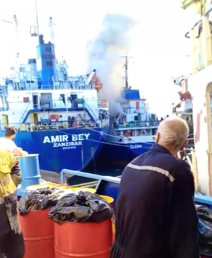 Title: Fire at Tripoli Port (Video)