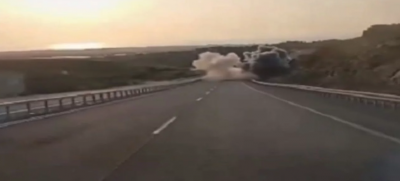 Moment of a Rocket Falling on a Public Road in Galilee (Video)