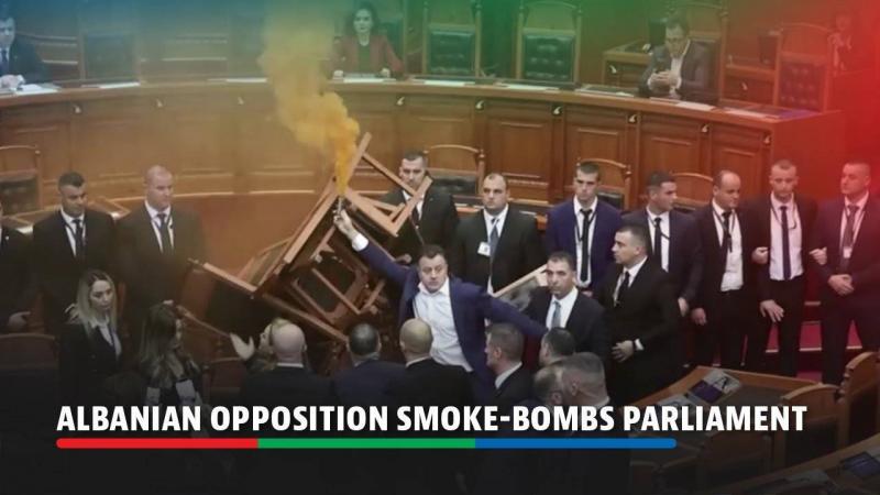 Video: Smoke Bomb and Fire Inside the Albanian Parliament