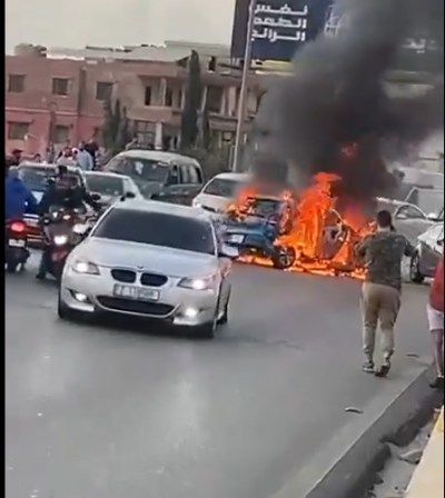 Car Fire on the Naameh Highway and 5 Injuries (Video)