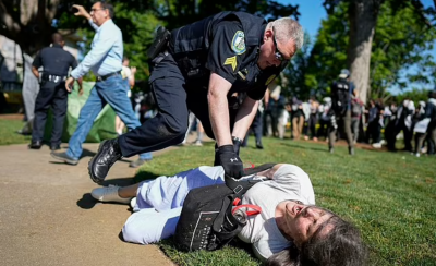 Title: Moment of Arrest of Philosophy Department Chair at American University for Supporting Gaza (Video)