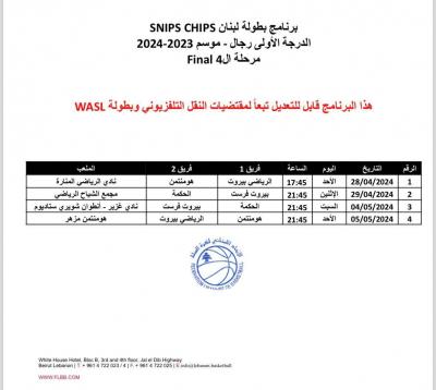 Schedule of Basketball Championship Matches in Lebanon - Semi-Final Stage