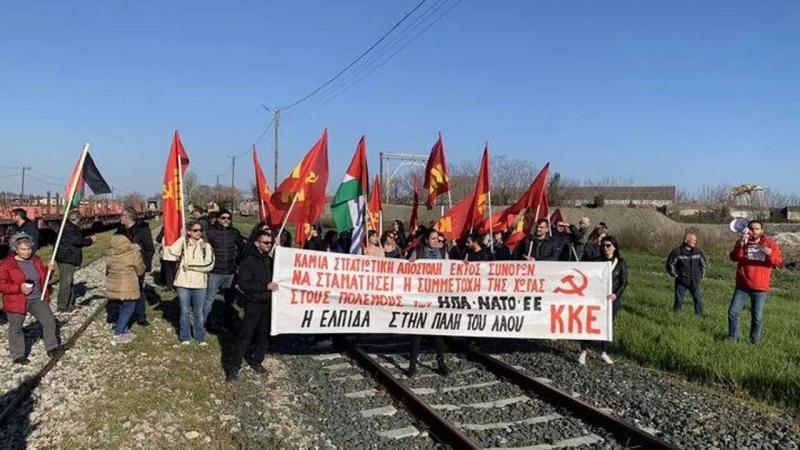 Greek Communists Stop Train Carrying American Tanks