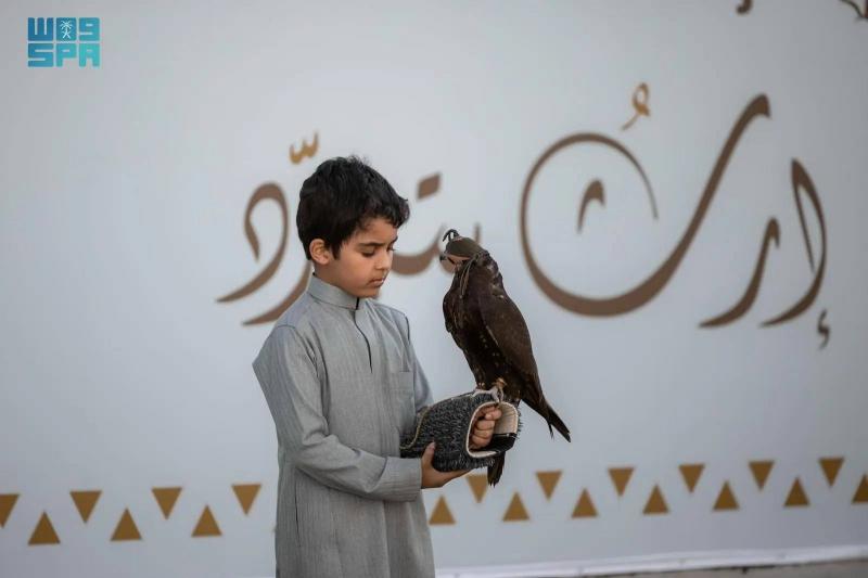 Young Falcon Trainer Stuns Visitors at Al-Kharj Falconry Competition