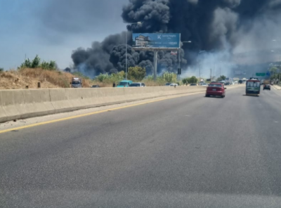 Fire Breaks Out on the Damour Highway