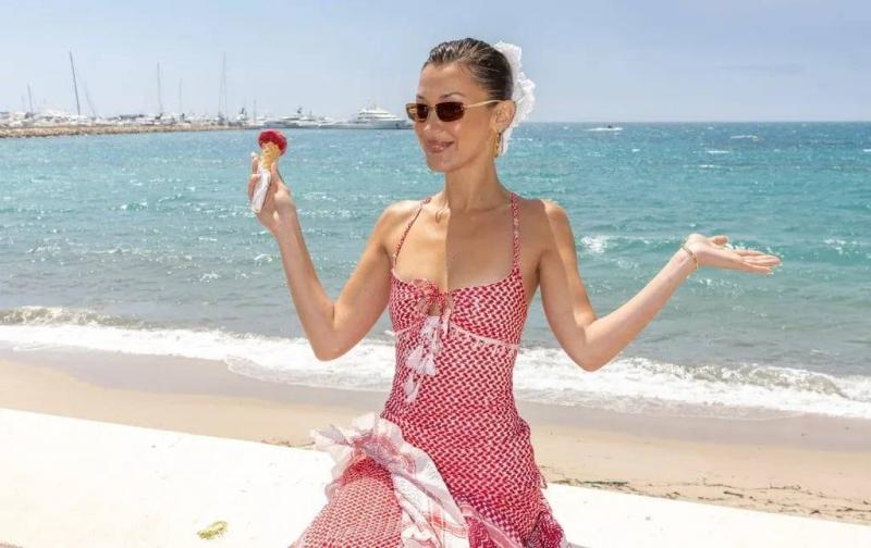 # Bella Hadid in a Kufiya-Inspired Dress (Video)