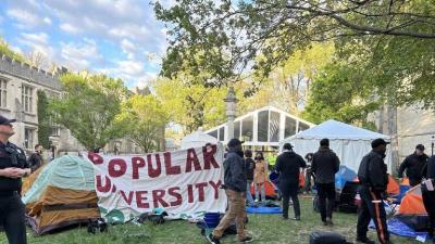 Title: Police Gather Near Pro-Palestinian Protesters at University of California (Video)