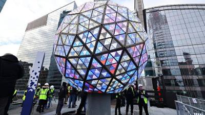 Thousands Gather in Times Square, New York to Watch the New Year's Eve Ball Drop