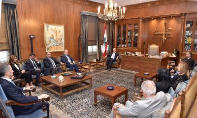 Berri Receives Lawyer's Syndicate Head Nader Kassar with Delegation from the Syndicate Council