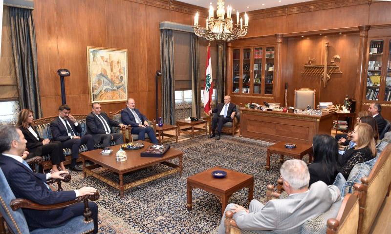Berri Receives Lawyer's Syndicate Head Nader Kassar with Delegation from the Syndicate Council