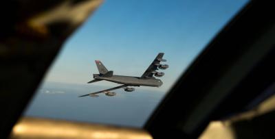 # American Bomber Flies Over the Korean Peninsula