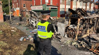 Riots in Britain and Burning of Police Car (Video)