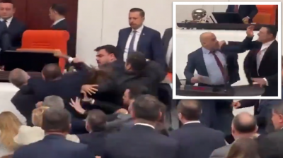 Violent Altercation in Turkish Parliament (Video)