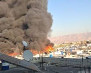 حريق في مخيم للنازحين السوريين في المرج - البقاع الغربي