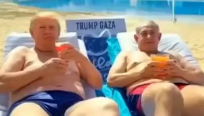 فيديو لترامب ونتنياهو يستجمان على شواطئ غزة