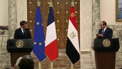 السيسي وماكرون في مؤتمر صحافي: رفض تهجير الفلسطينيين