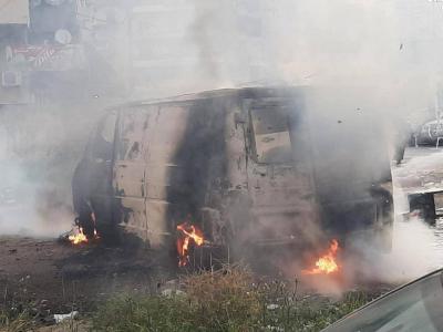 إحراق باص على طريق الخناق - طرابلس (صورة)