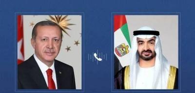 رئيس دولة الإمارات يبحث مع نظيره التركي التطورات الإقليمية