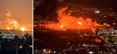بالفيديو... حريق هائل في مصفاة قرب لوس أنجلوس
