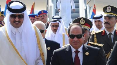 السيسي وأمير قطر ناقشا التهدئة وحماية المدنيين في غزة