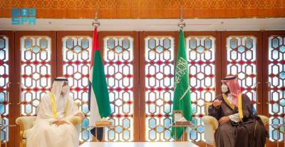 لقاء الأمير محمد بن سلمان والشيخ محمد بن زايد: استعراض العلاقات الأخوية الوثيقة بين البلدين الشقيقين وأوجه التعاون الثنائي وفرص دعمه وتطوره