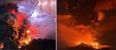 بالفيديو - بركان ثائر يغلق مطارا في إندونيسيا