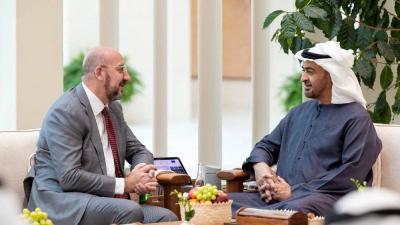 محمد بن زايد يبحث مع رئيس المجلس الأوروبي أهمية التوصل لاتفاق ‏لوقف النار في غزة