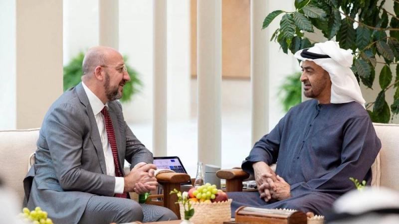 محمد بن زايد يبحث مع رئيس المجلس الأوروبي أهمية التوصل لاتفاق ‏لوقف النار في غزة